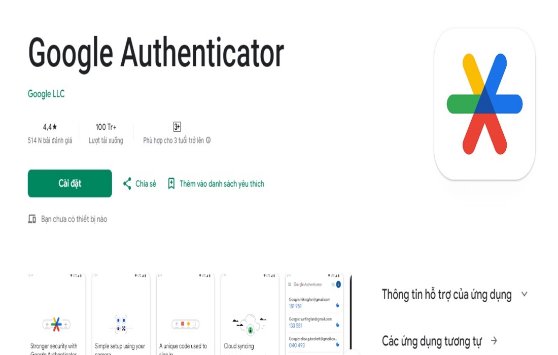 cài đặt ứng dụng authenticator