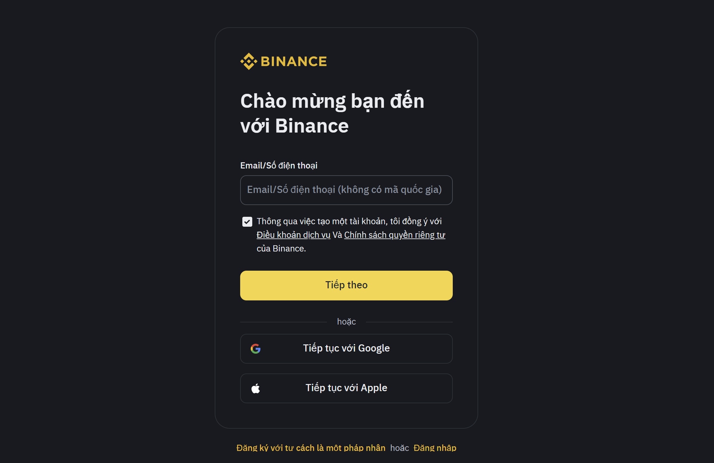 tạo tài khoản binance