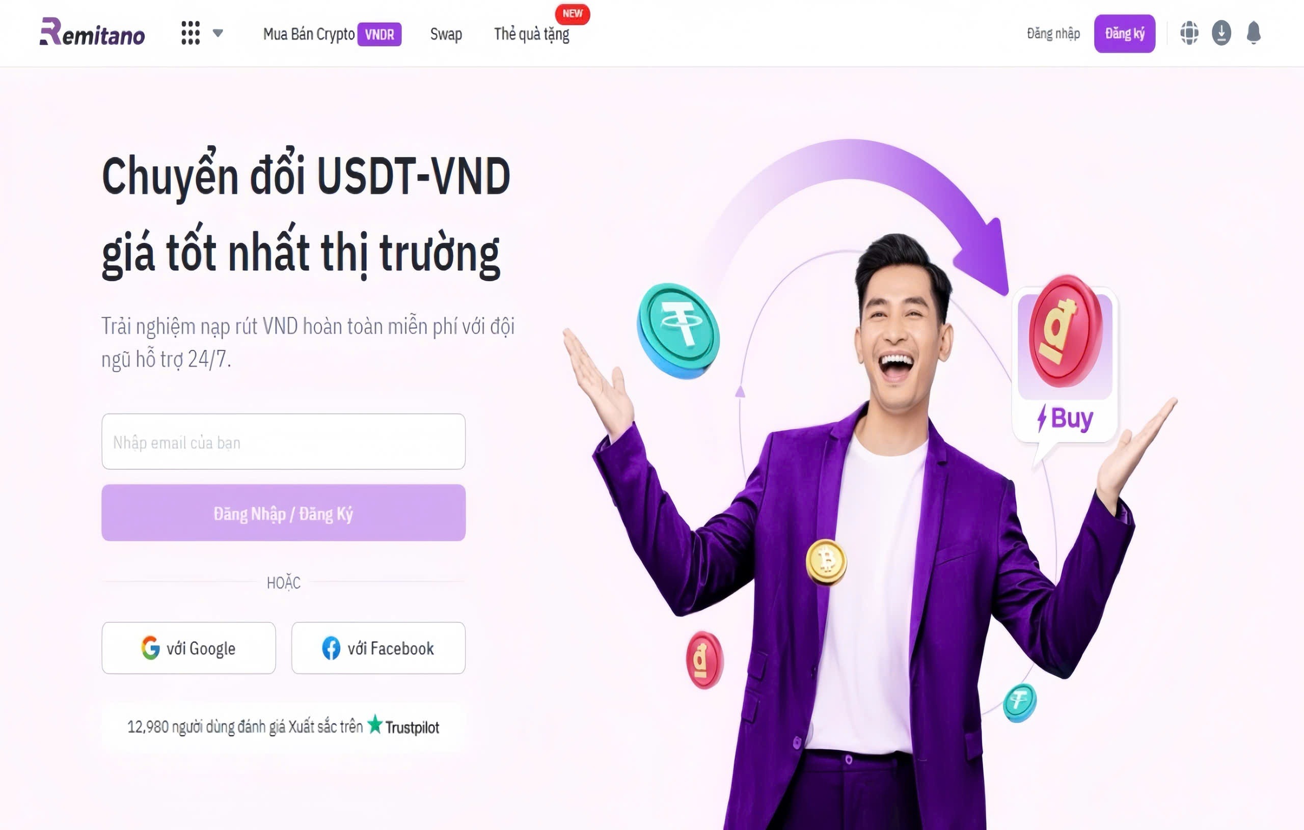 Cược thủ nhập email vào ô trống theo yêu cầu